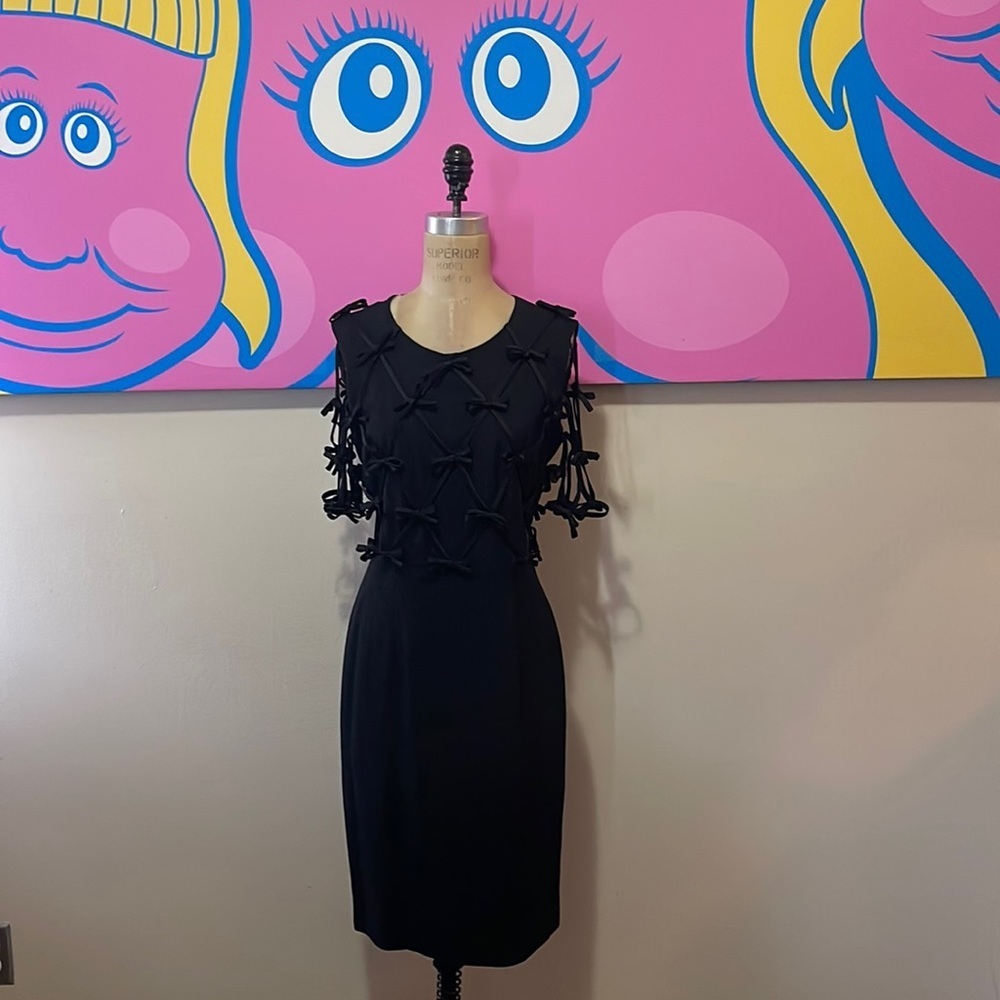 Moschino Black Satin Bows Short Sleeve Dress